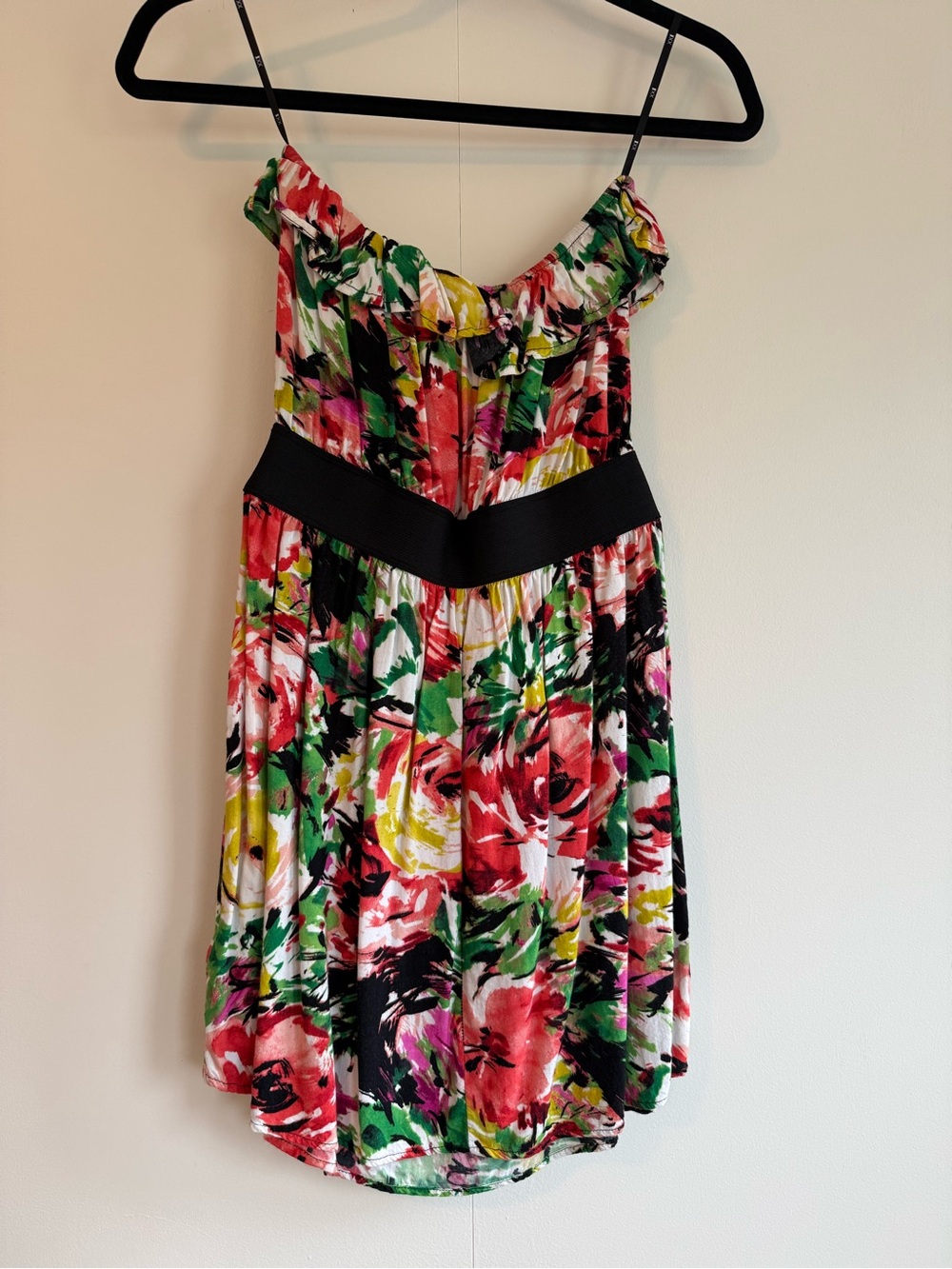 Forever 21 XXI Floral Ruffle Strapless Mini Dress Sz M - Picture 2 of 4
